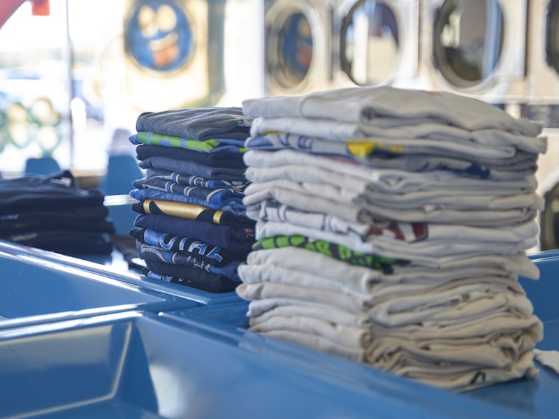 Neatly folded and stacked clean shirts